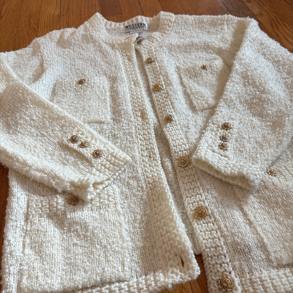 Western Collection Cream Bouclé Cardigan with Gold Buttons - Picture 2 of 6